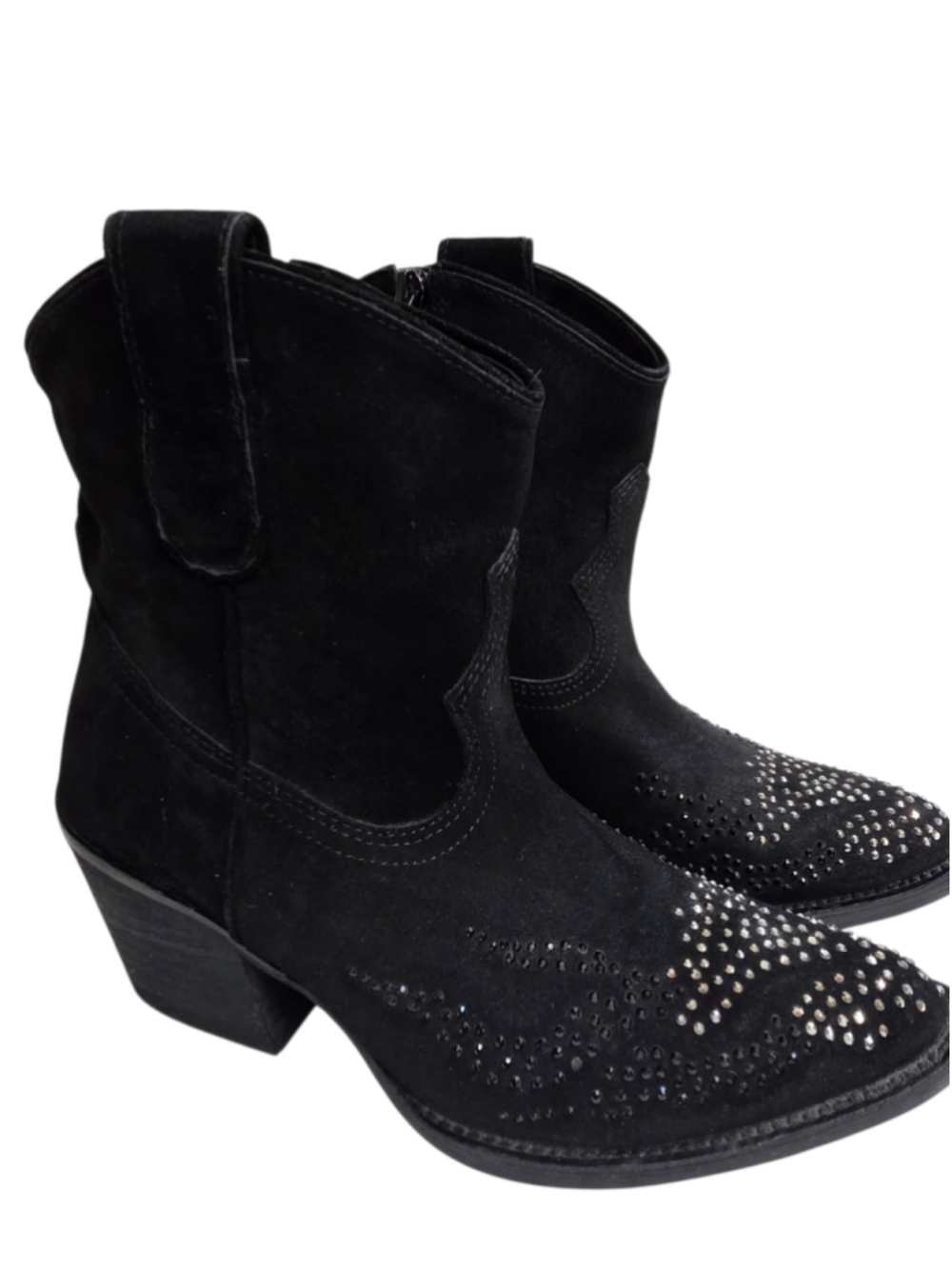 Women's Reba Black Suede Rhinestone Ankle Boots size 6 M